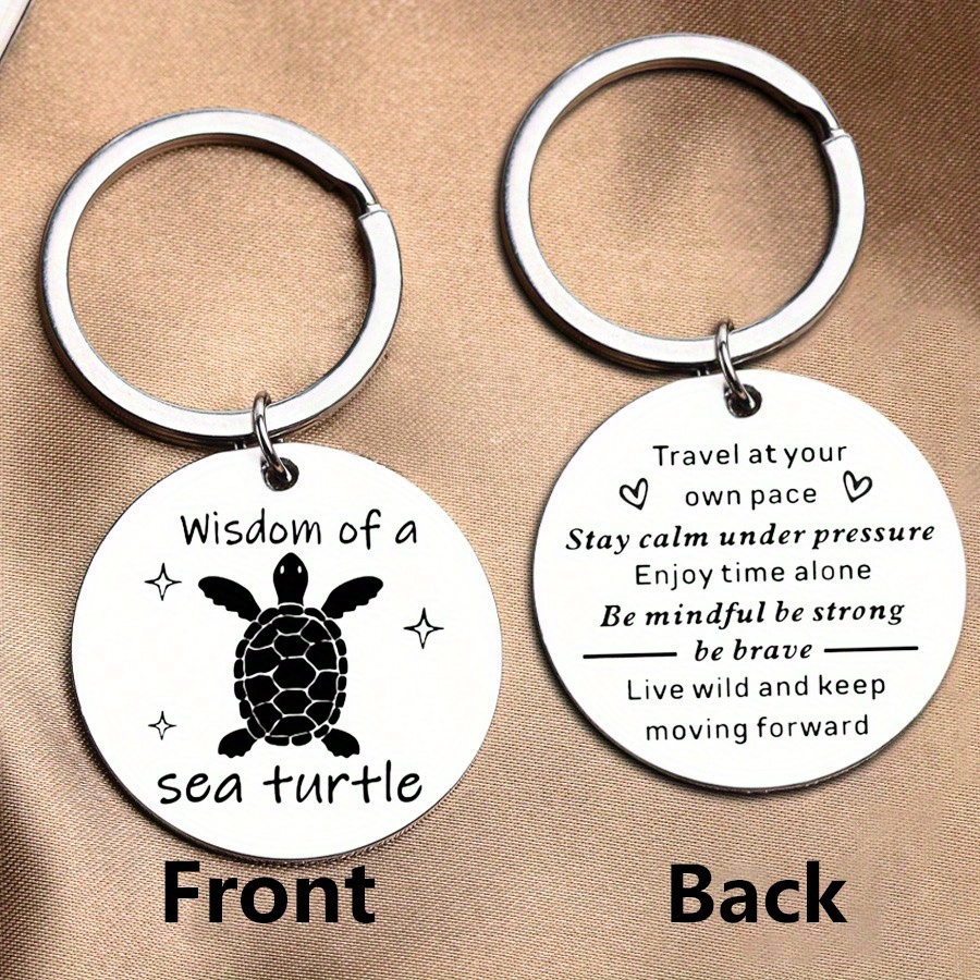 TEMU 1pc Of An Uplifting Turtle Pocket Hug Keychain - Featuring The Phrases 'turtle Wisdom' And 'travel At Your Own Rhythm', From Stainless Steel,