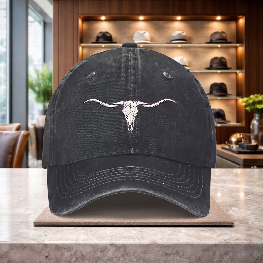 TEMU A Fashionable Baseball Showcasing A Long-horned Skull Motif, . This Premium, Is Great For Relaxed And , Making It A Wonderful Gift Option