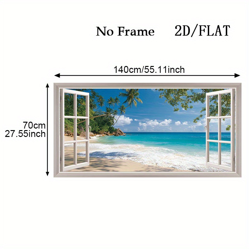 TEMU 2d Flat, 2d Flat, 1pc 2d/flat Frameless Canvas Oversized Tropical Beach Canvas Print - Spacious With Turquoise Ocean And Palm Trees - Modern