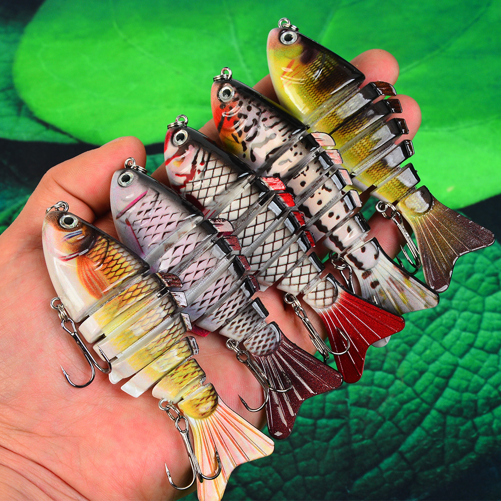 TEMU 5 Stück mehrteiliger sinkender Köder in Fischform, Kunstköder für Hecht Barsch, weithinwurfbare bionische Hartköder zum Angeln