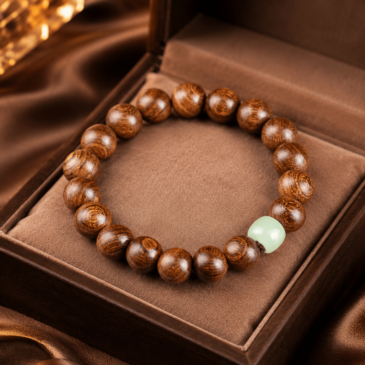 TEMU (1pc) Bracelet en bois de doré incrusté d'agate et de cristal, protège contre le mal et absorbe le négatif, l'anxiété, bracelet élastique, bijou