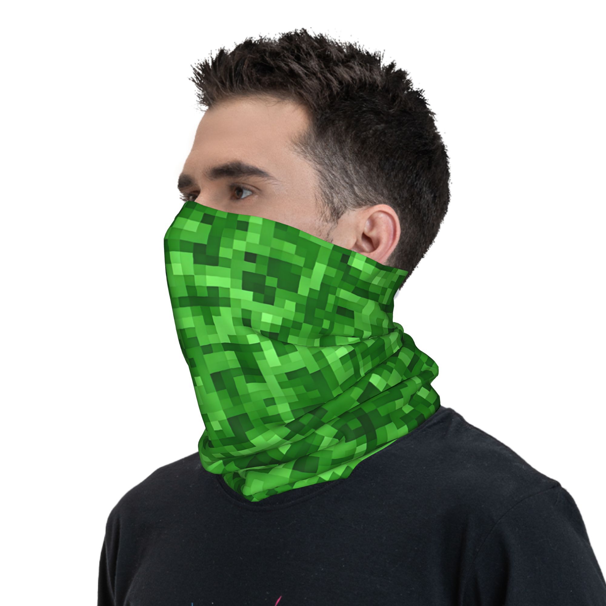 TEMU 1pc Green Pixel Blocks For Video Game Fans Scarf Neckerchief Neck Polyester And Carry