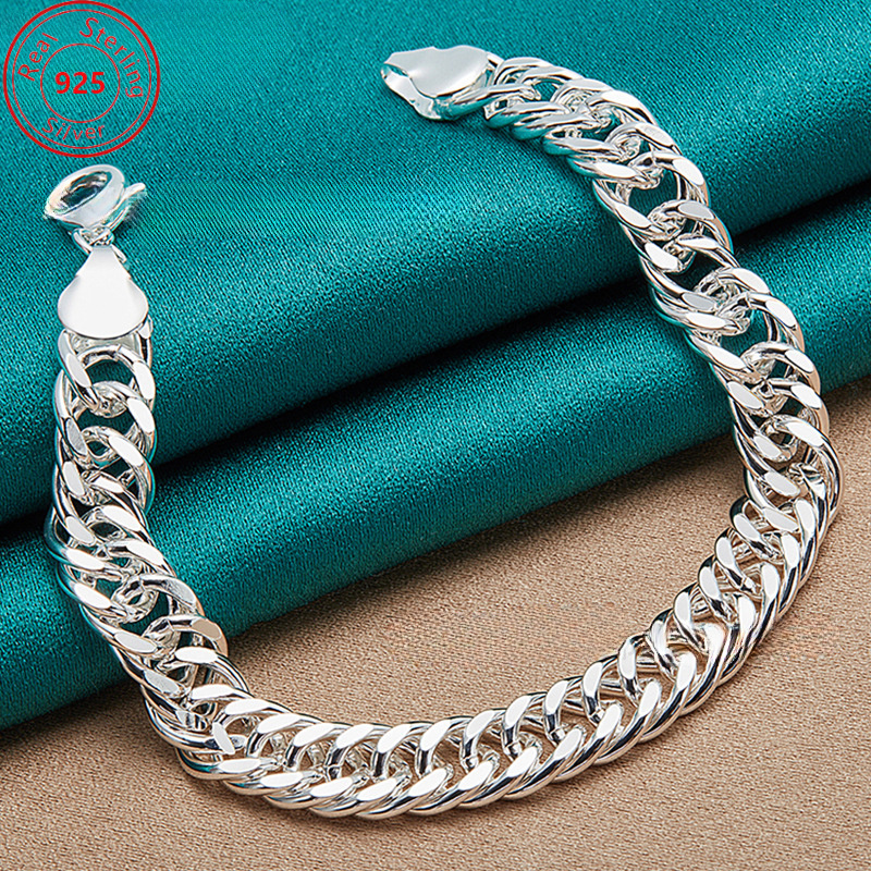 

925 Sterling Silver 10mm Silvery Chain Bracelet - Exquisite Silvery Jewelry With Stylish - Thanksgiving - Christmas - Suitable For And Parties - Trendy Charm - Valentine's Day Gift