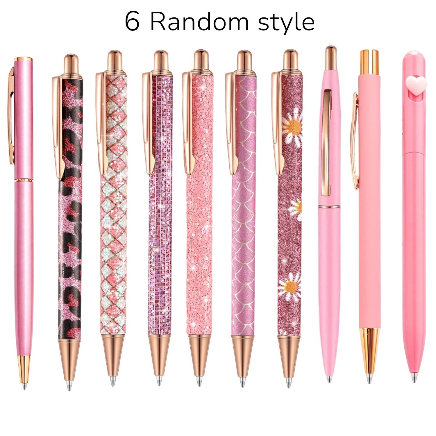TEMU Lot de 6 stylos à bille roses scintillants pour femme, styles aléatoires, écriture fluide, avec un design joli, et élégant. Convient comme