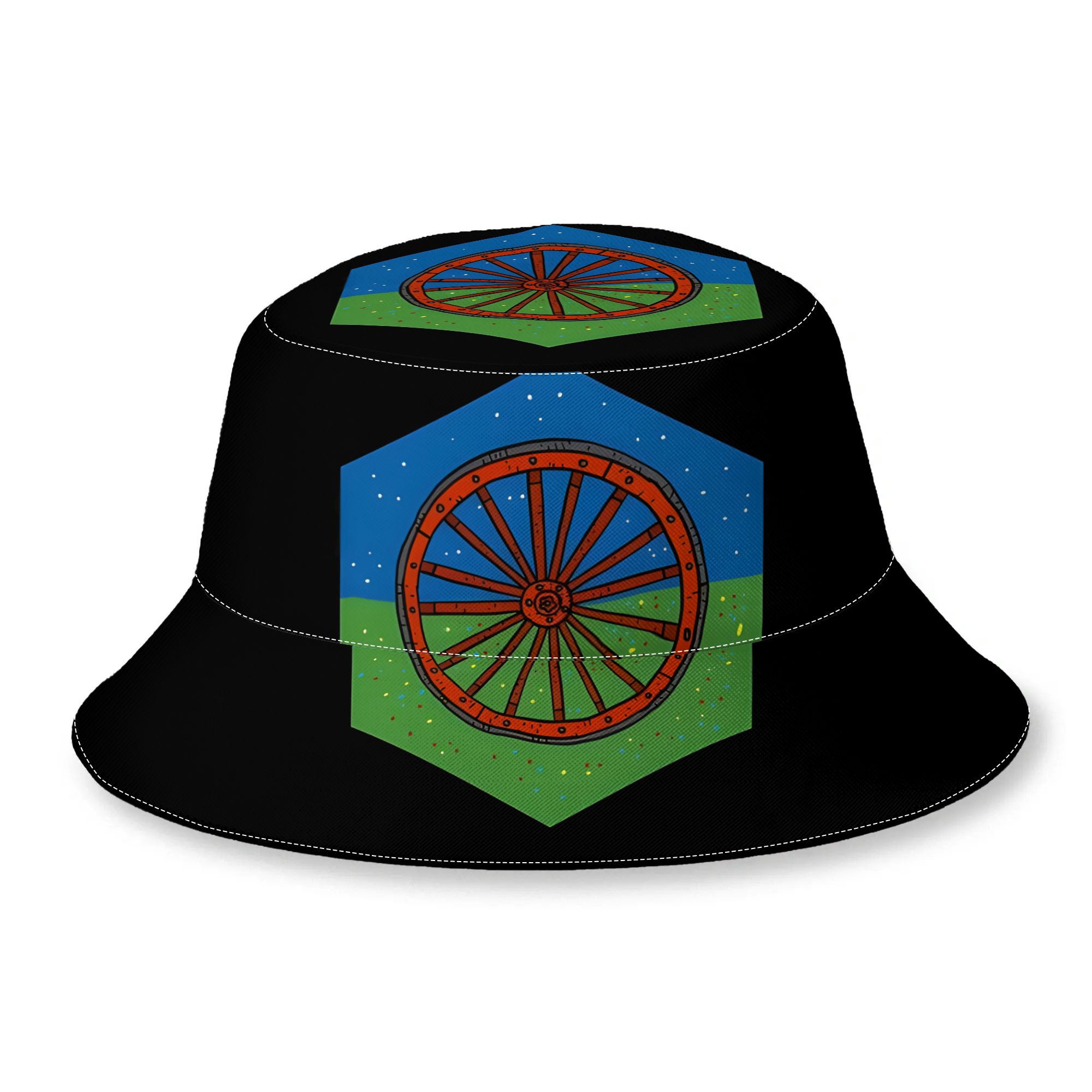 TEMU 2D-printontwerp -vlag met sterren en bloemen, casual vissershoed met trendy patroonontwerp, modieus unisex, lichtgewicht en draagbaar, geschikt