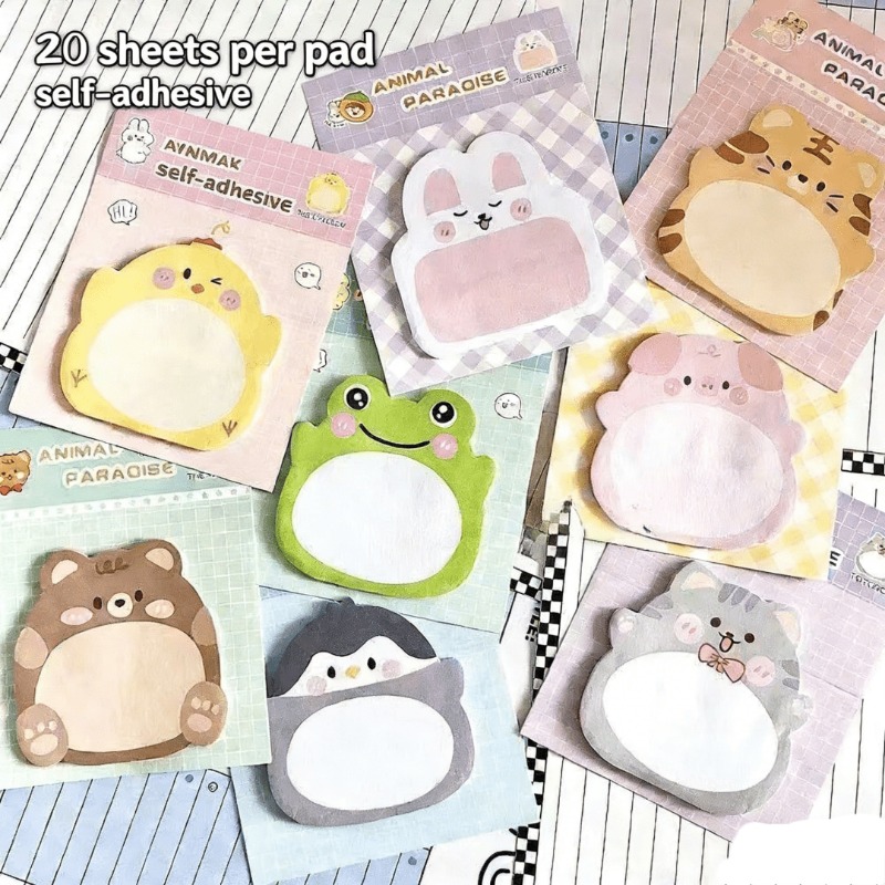 Image of Set Of 8 Styles, 160 Sheets, Animal-shaped Sticky Notes, Cute And Creative Memo Pads, Cartoon Reusable Stickers, Student Gift Notepads
