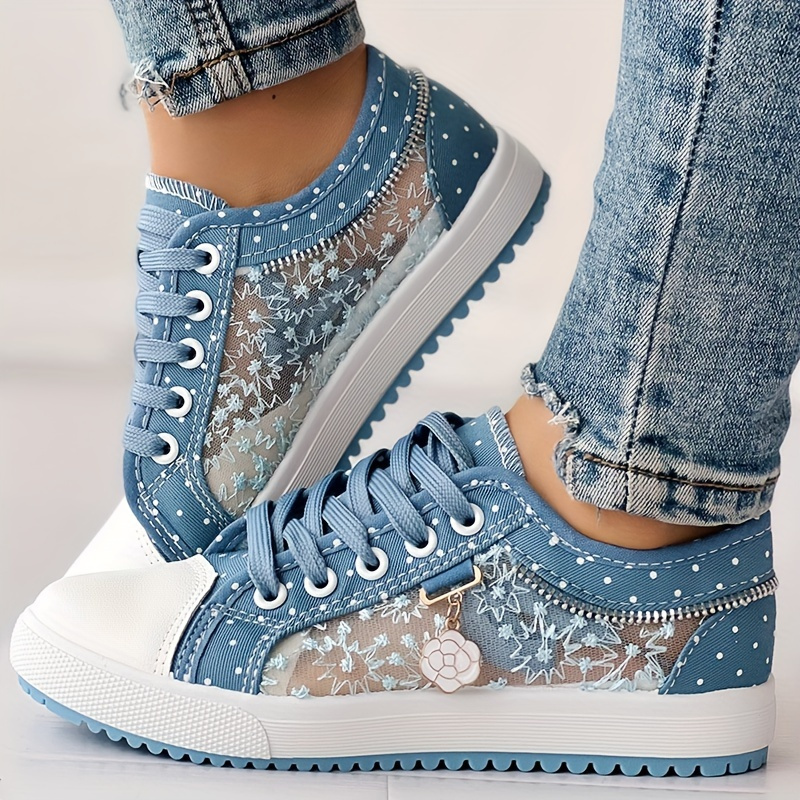 womens floral mesh synthetic cover casual sneakers breathable low top lace up round toe spring shoes with pu sole for casual attire ladies sneakers comfortable footwear durable traction footwear details 1