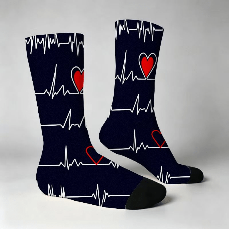 TEMU Heartbeat Ekg Print Crew Socks, Novelty Medical Theme Casual Socks, Stretchy Soft Comfortable Fun Socks For Nurses Doctors Men Women