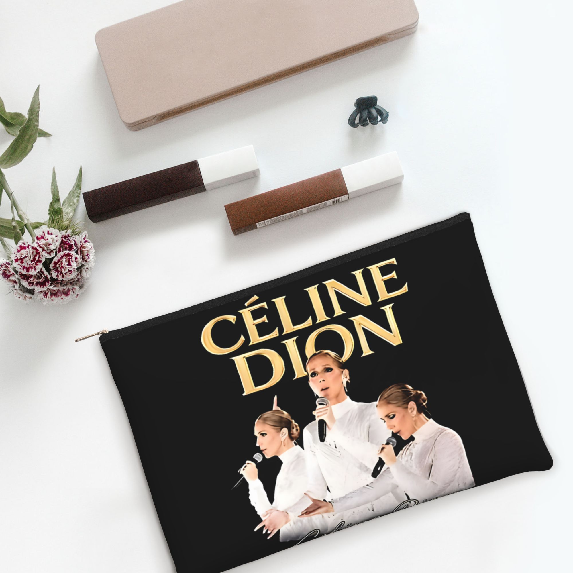TEMU 1 pièce Trousse de maquillage et de toilette pliable à thème licorne de dessin Dion Returns to Paris 2026 Live Concert avec fermeture éclair,