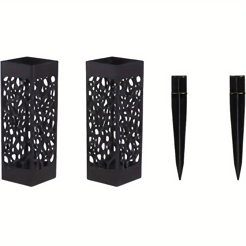 Image of 2pcs Elegant Black Geometric Floral Holders With Long Spikes - Durable Plastic Vases For Roses And Other Flowers, Weather Resistant, Suitable For Outdoor Use, Cemetery Decoration And Tombstone Marking