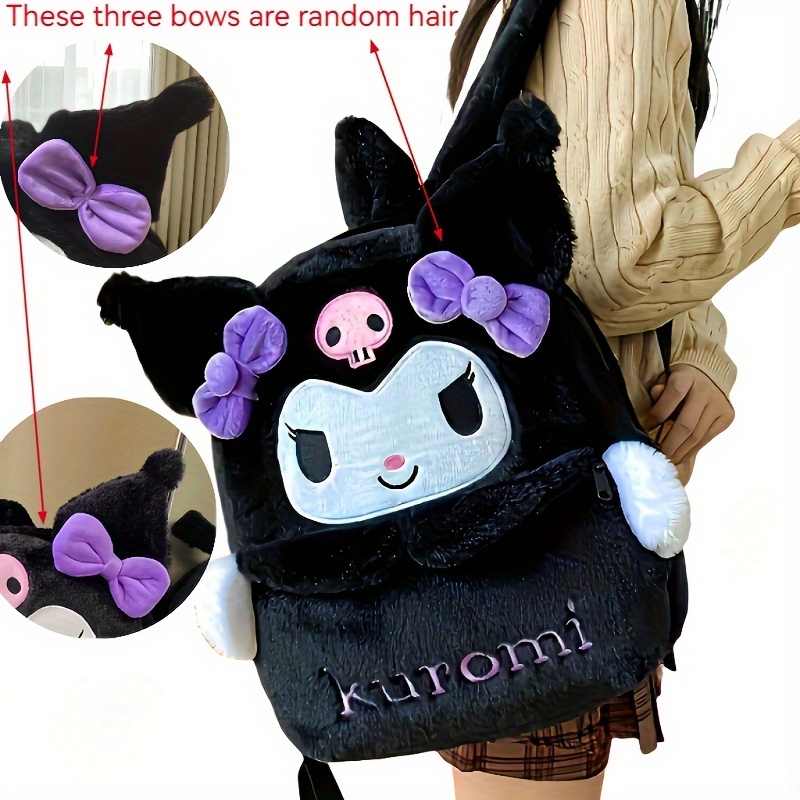 Image of Kuromi And - Large Capacity, Durable Fiber, Cute Cartoon Design, Plush Embellishment, Suitable For Daily Use And Gift , Random Bow Styles