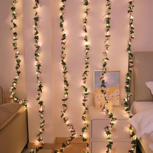 led rose garland light string pink with 6 5ft 20 lights battery powered energy ideal for wedding