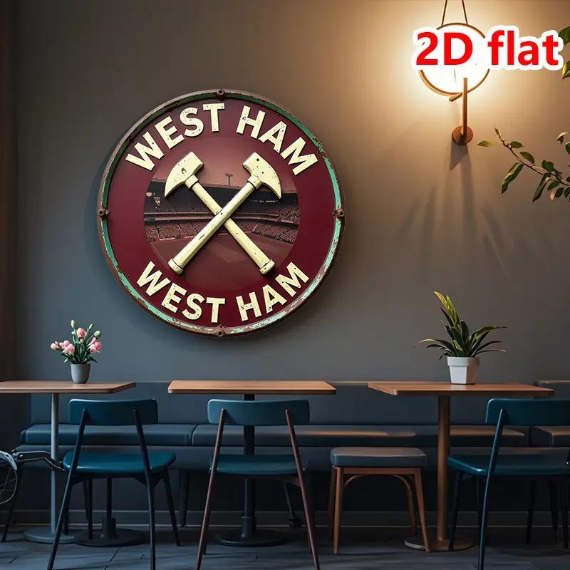 TEMU 2d Flat, 1pc 2d Flat Print Metal Iron Sign Vintage-inspired Metal Wall Art: "for West Ham West Ham" Football Club Sign With Axe Logo - Bedrooms,