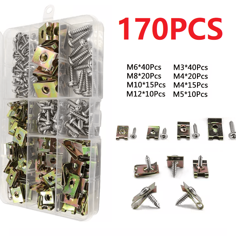 TEMU 170pcs U Clip Set - Automotive Screws And Clips, , U Type Fasteners Assortment For Interior Trim With Screws M3/m4/m5/m6/m8/m10/m12