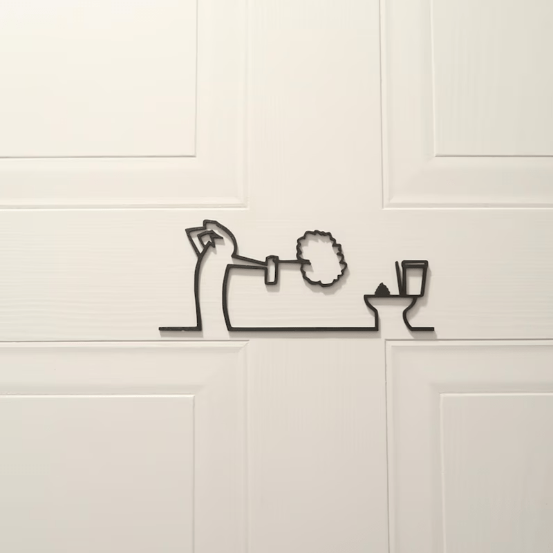 Image of 1pc, The "toilet Sign" Ornament, , Toilet Sign, Minimalist Art, Original Humorous Design, 2d Line Art, Linea, Suitable For Home Decor, Decorative Sign Halloween Christmas Decoration