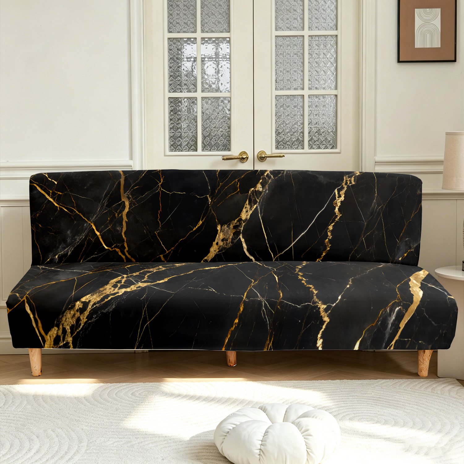 TEMU 2d Light Pattern Stretch Sofa Bed Cover, High Armless Folding Sofa, Old Sofa Renovation Artifact, Fiber Fabric Machine Washable , Indoor Living