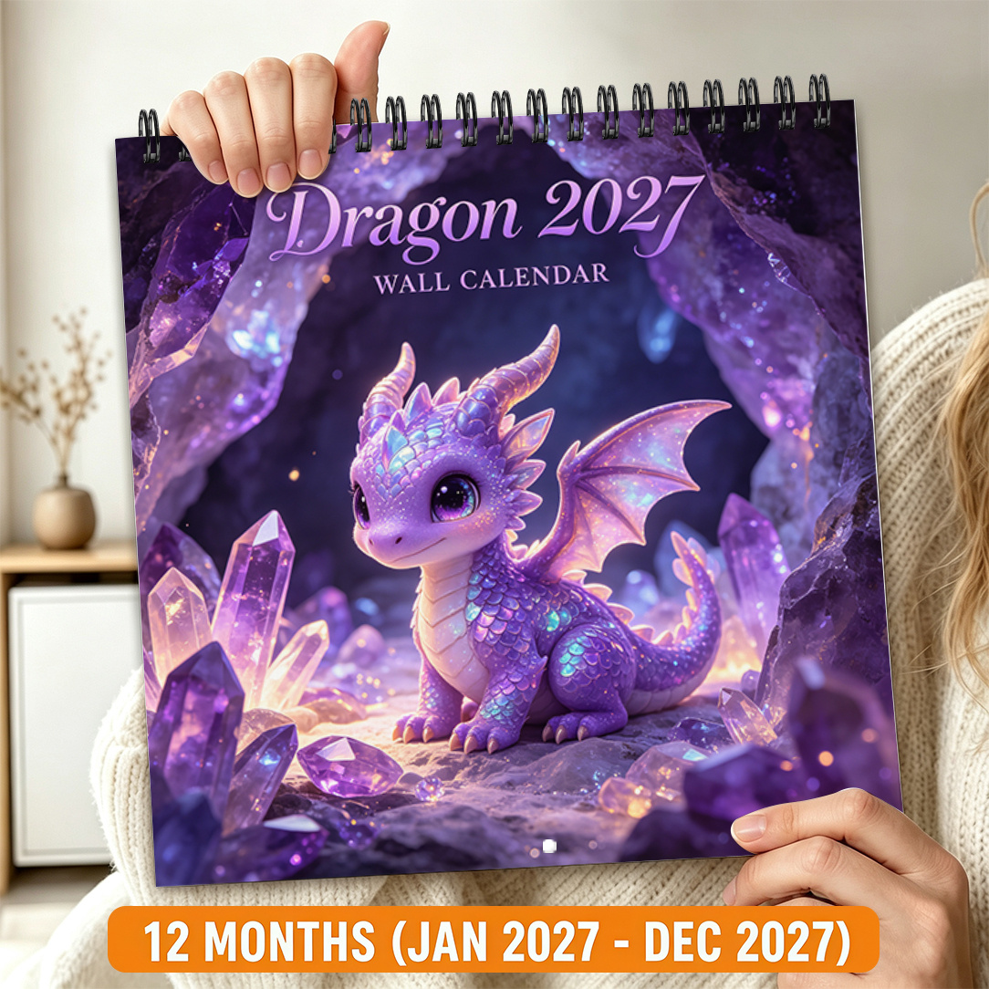 TEMU 2d Flat 2027 Wall Calendar, 2027 Year Of The Dragon Wall Calendar, 12-month Annual Organizer And Monthly Planner, Black Calendar With Large
