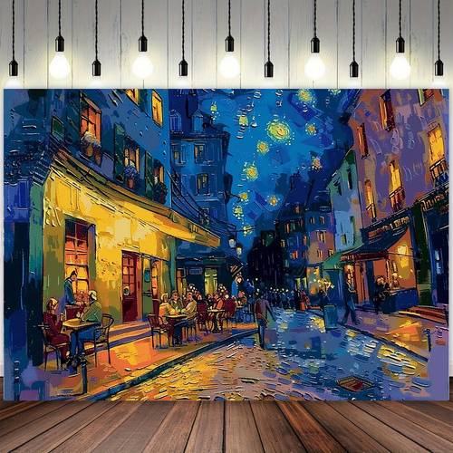 van inspired caf terrace at night art print on canvas vibrant starry with warm caf ambiance home party or office decor 39x59 51 18x59 70 8x90 5 inches van wall art