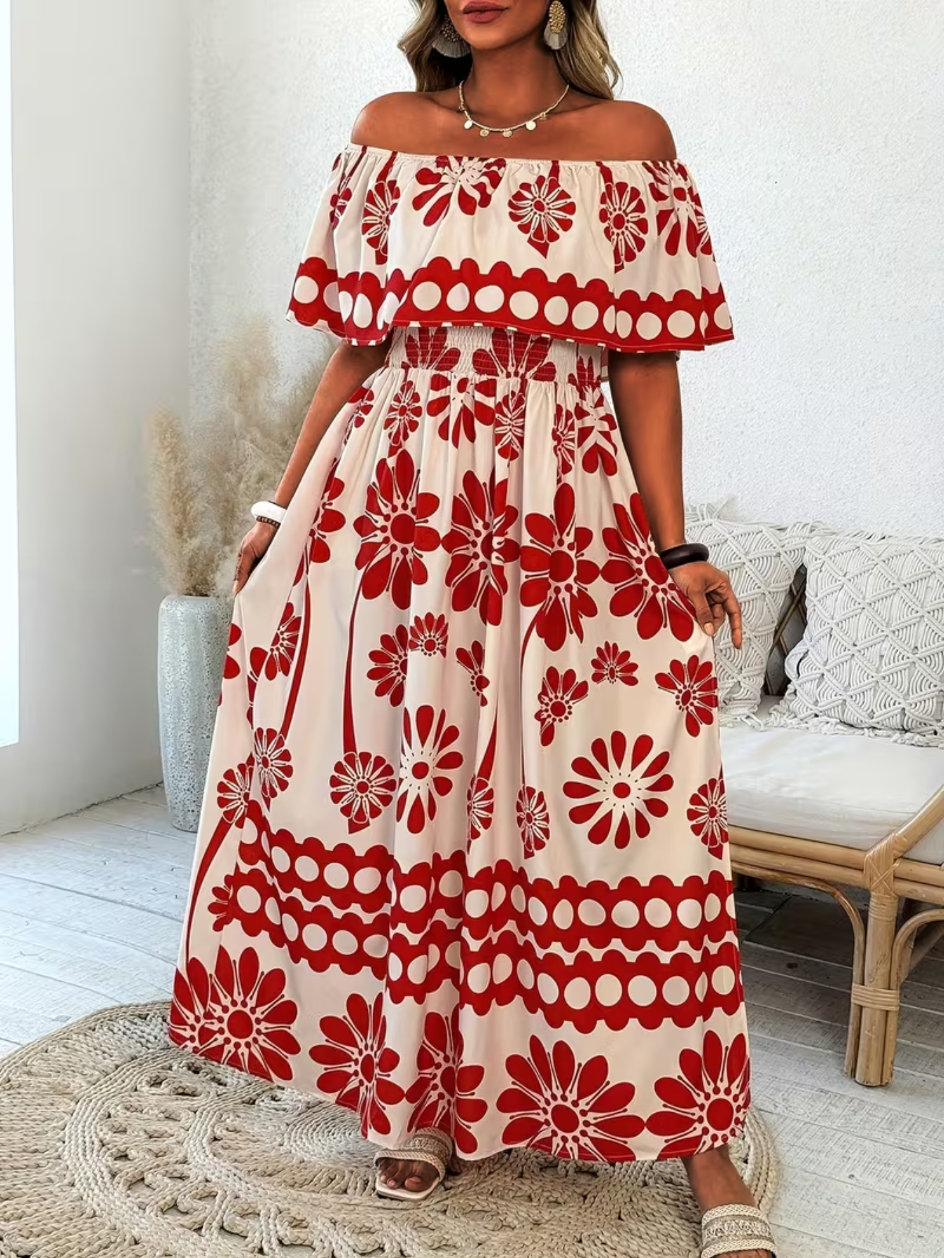 green emerald velvet dress Fiori Maxi Dress - Red main image 1