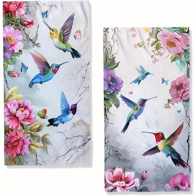 

2-pack Contemporary Style Polyester Bath Towels, Super Hummingbird And , 18x26 Inches, Reusable Soft Towels For Bathroom Decor