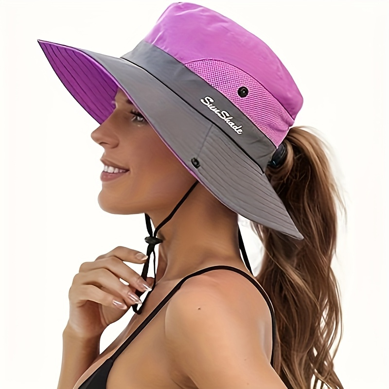 

Women's Dual-tone Sun Hat With Ponytail Hole, Breathable Water-resistant Wide , 100% Polyester Woven, With Drawstring Closure, For Beach And Fishing, Spring, Summer, And Fall, Thanksgiving Theme