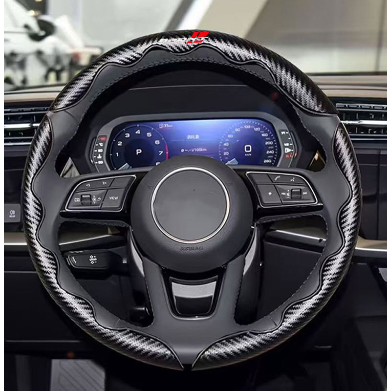 TEMU 3pcs Universal Carbon Fiber Black Grain Steering Wheel Cover Set, Sport Lettering Rectangular Pattern, Segmented Steering Wheel Protector,