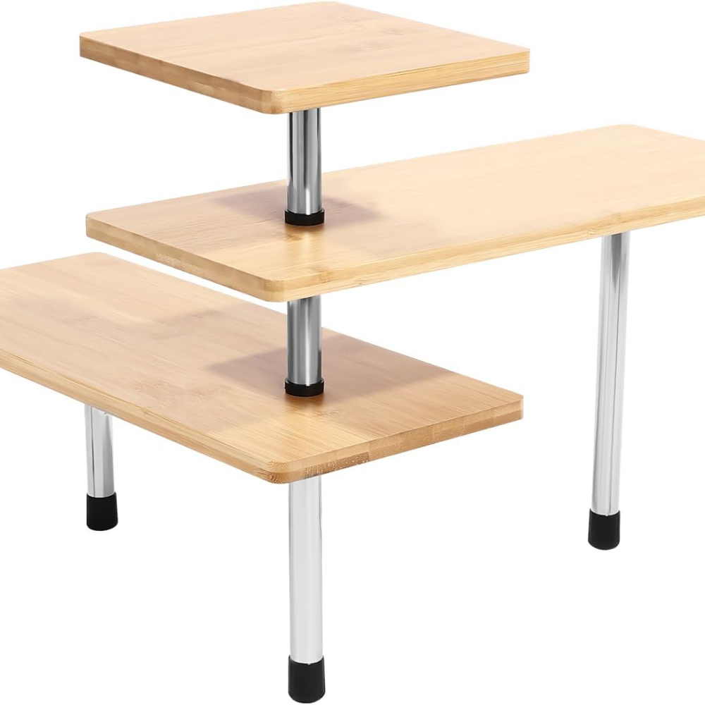 3-tier Spice Rack, Kitchen Worktop Organiser, Small Corner Shelf, Kitchen, Bamboo Board And Stainless Steel, For Living Room, Cafe, Kitchen, Office, Easy