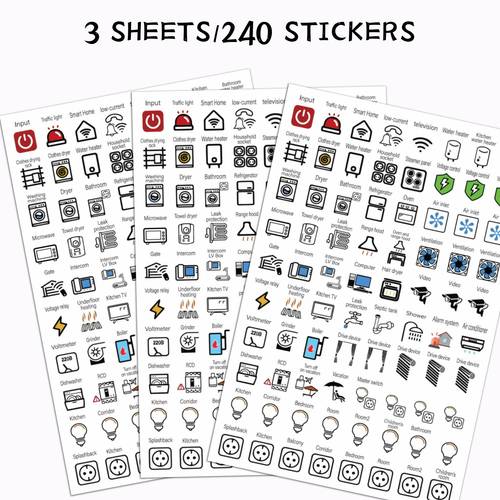 3 pack 240pcs switch label stickers appliance icon decals suitable for home lighting and electrical appliances easy to apply leaves no residue universal wall switch decals