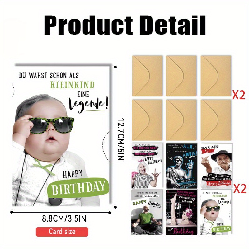 Image of 24pcs Realistic Characters German Birthday Cards Gifts, Ideal Gift For Friend Brother Sister Son Daughter Husband Boyfriend Girlfriend Wife