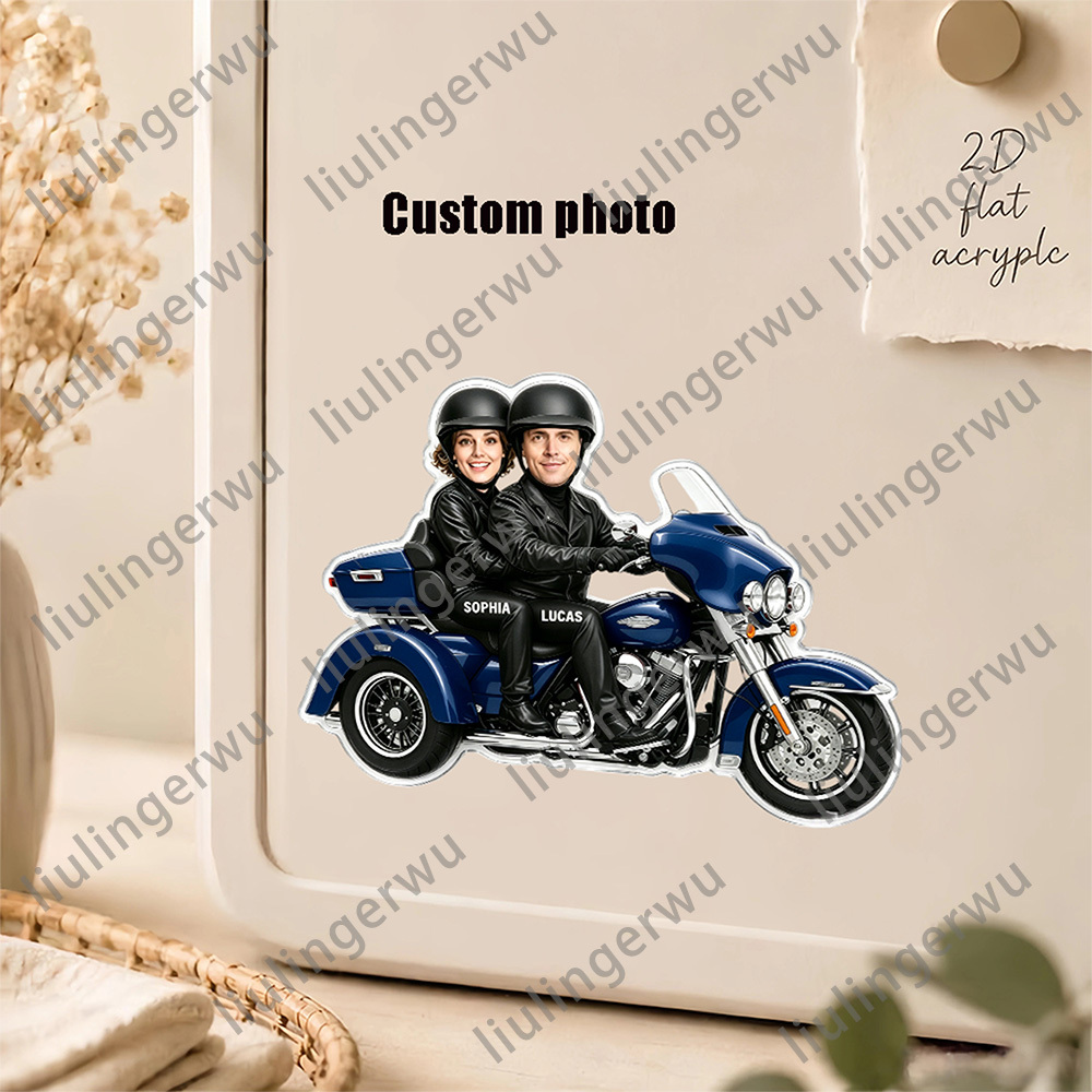 TEMU 1pc 2d Flat Acrylic Customized Photo Fridge Magnets, Personalized Motorcycle Couple Fridge Magnets, Kitchen Decorative Magnets, Couple Gifts,