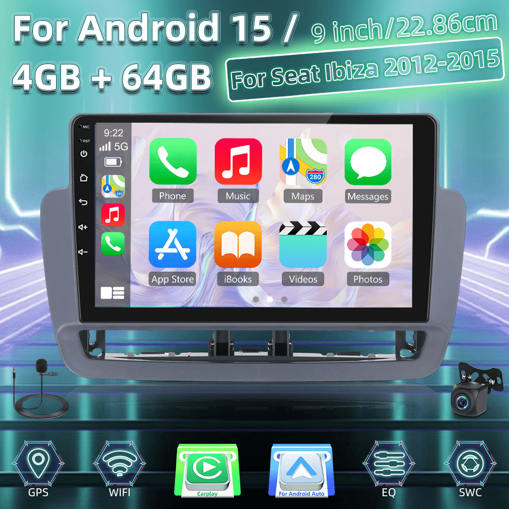 Image of [4g+64g] 15 Car Stereo For Models From 2012 To 2015 Featuring , A 9-inch Touchscreen Display With Gps Navigation, Wifi, Rds/fm, Wireless, Eq, Swc, Rearview Camera, And Microphone