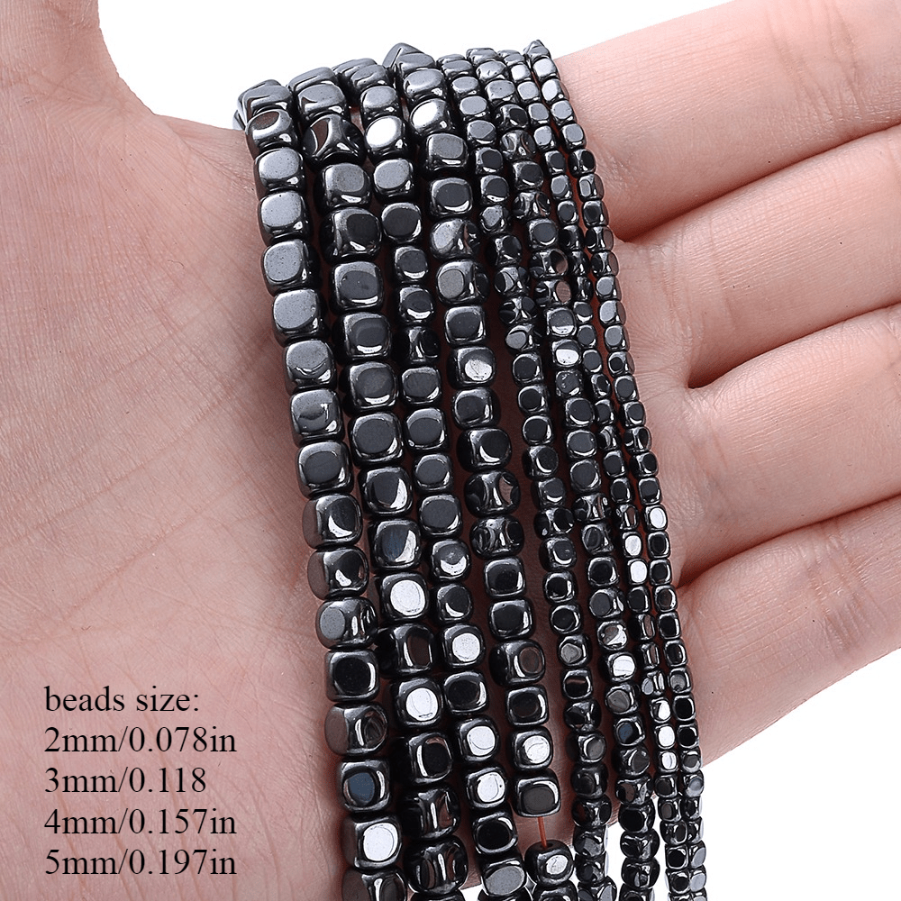 TEMU Perles Carrées Noires en d'Hématite pour la Fabrication de Bijoux, Perles d'Écarteur d'Hématite , Accessoires pour Bracelets, , Boucles