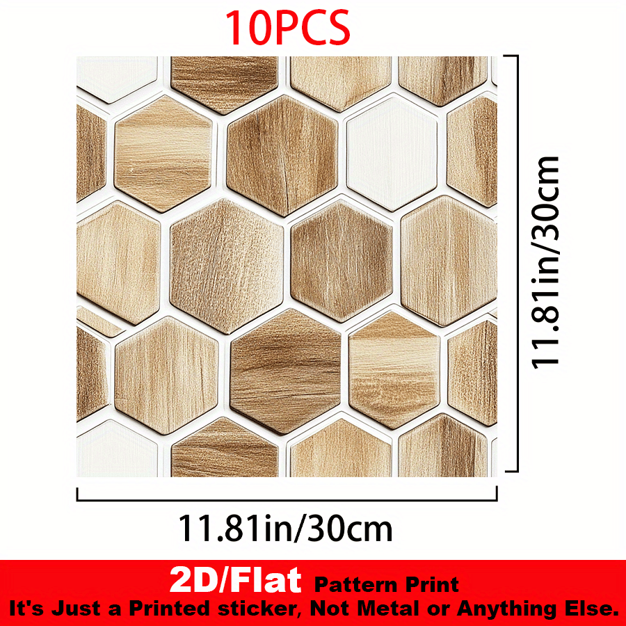 TEMU 10 pièces Autocollants de 2D Plats - Motif Bois Décoratif, Adaptés à la Rénovation de Sol ou Mur de Style Vintage. 11,81 x 11,81 Pouces en