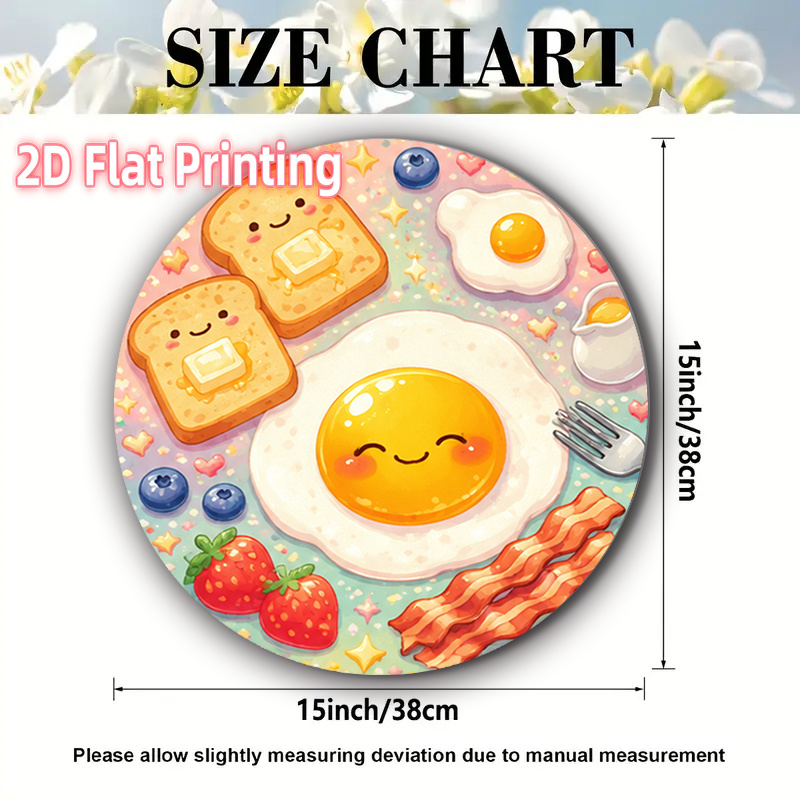 TEMU 4pcs 2d Printed Round Mats 15in Cute Breakfast Spread Pastel Theme Design Funtable Arrangement Suitable For Holiday Parties, Family Gatherings,