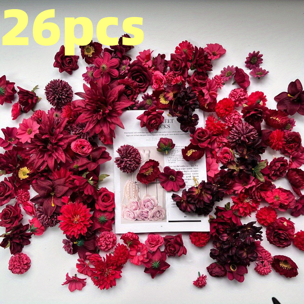 TEMU Lot de 26 fleurs artificielles : Convient pour le bricolage, les décorations de de de diplôme, la fabrication de kits de couronnes, et les