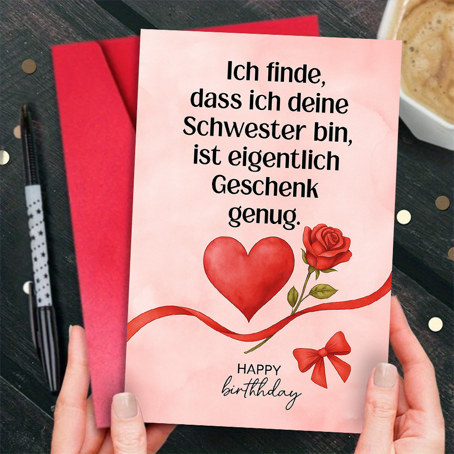 E-shop Eine einzelne Geburtstagskarte für eine Schwester mit Herz- und Rosen-Design, ideal zum Ausdruck von Liebe und Dankbarkeit an ihrem besonderen