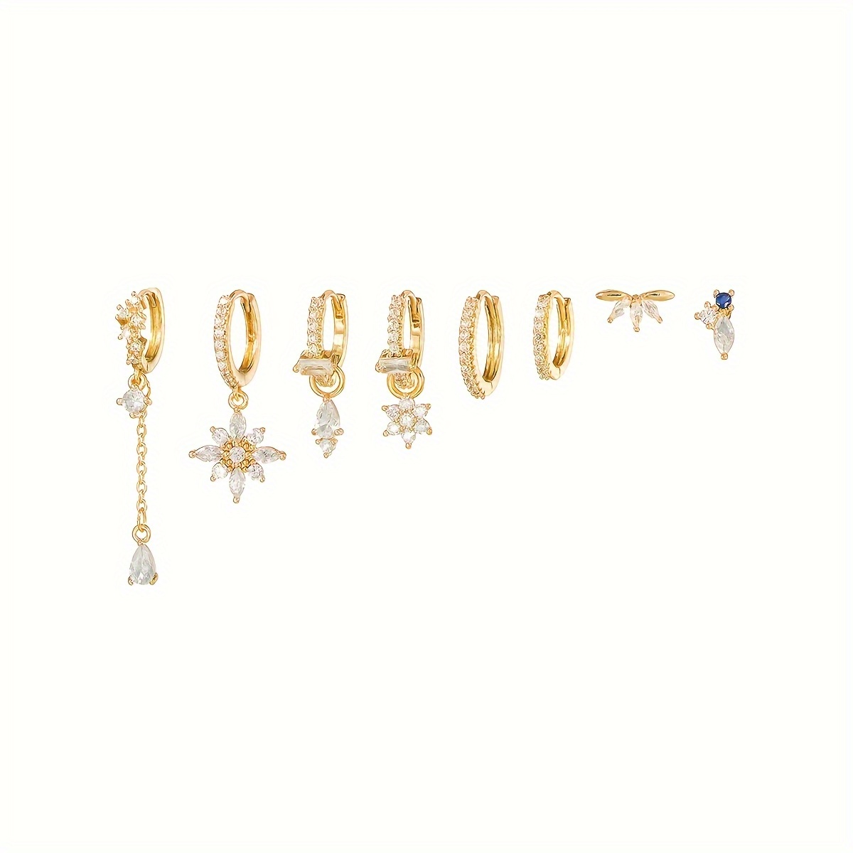 8pcs - Perforated Ring Women's Earrings Fashionable, Elegant, And Gorgeous Tassel Earrings, With Synthetic Cubic Synthetic Zirconia Tassel Pendant Flower Ear Needle Fashion Earrings Copper Earring Set