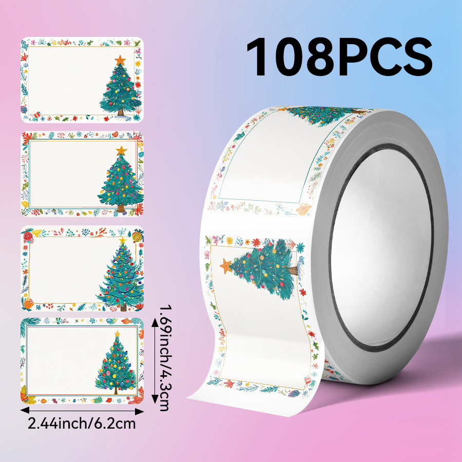 TEMU 108 piezas/rollo, Etiquetas de regalo de Navidad, Etiquetas adhesivas para Navidad, Etiquetas de Navidad escribibles, Etiquetas de regalo de