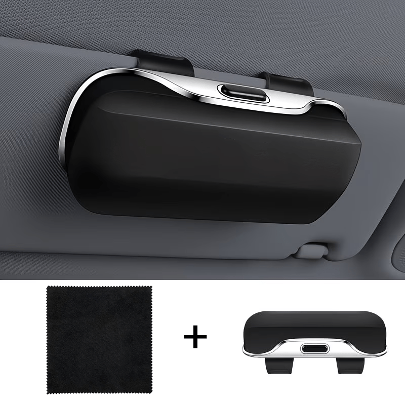 TEMU Car Sunshade Eyeglass Storage Box Set Of 2pcs, Including Eyeglass Cloth, Suitable For Most Vehicles, Car Eyeglass Holder, Sunshade Storage, Car