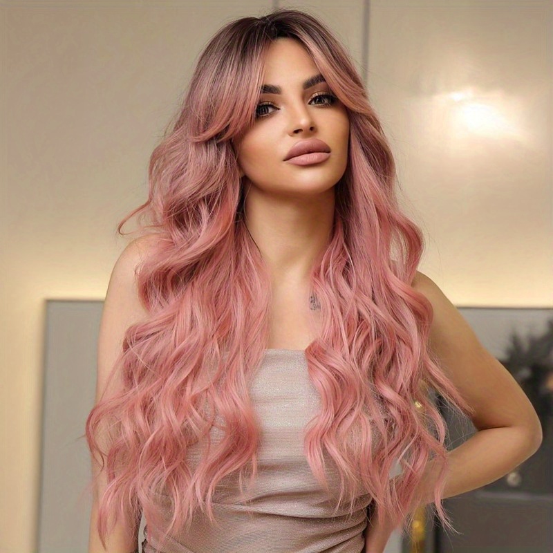 long pink gradient wavy wig for women - heat resistant  display picture 1