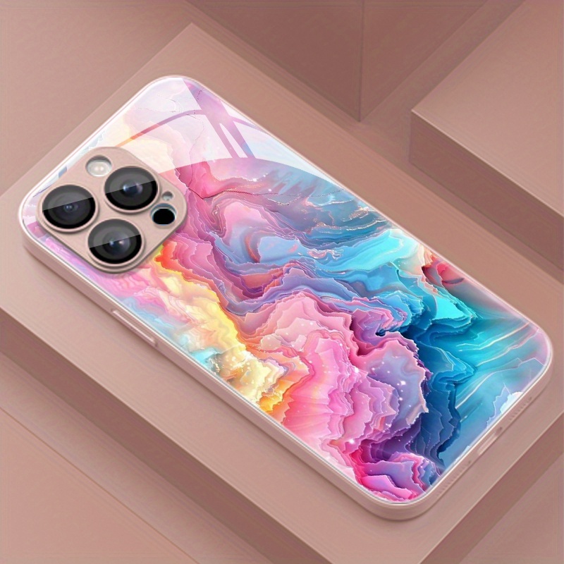 TEMU Phone Case: Multicolor Marble Pattern Tempered Glass Phone Case For Iphone 16/16 Pro/16 Pro Max/16 Plus/ Plus/15 Pro/15 Pro Max, 14/14 Plus/14