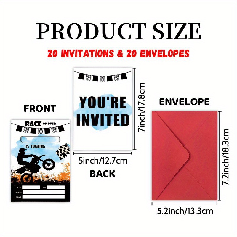 TEMU Invitation Set Including 20 Cards And 20 Envelopes For A Racing Car Themed Birthday Celebration - Ideal For Milestone Birthdays, Inviting And To