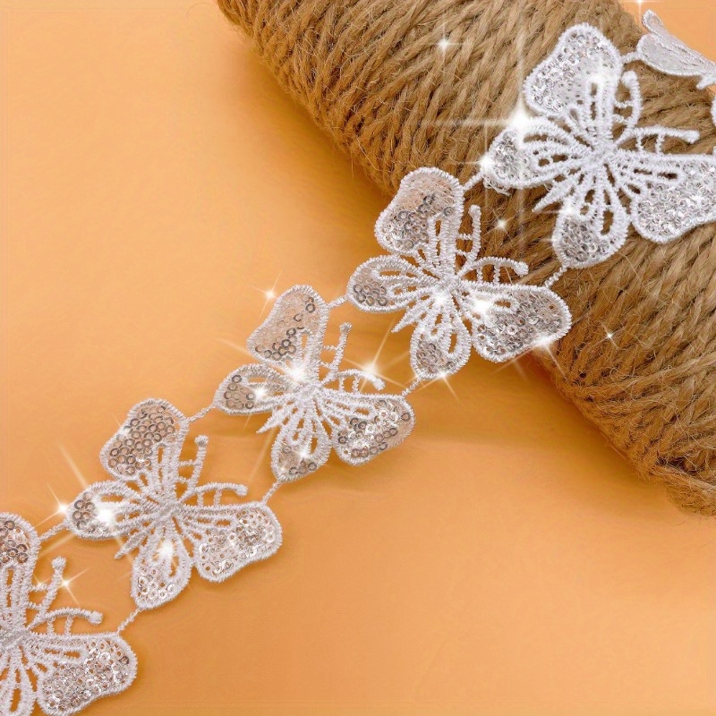 TEMU 44mm 3D Handgefertigter Strass Pailletten Weißer Schleifen Spitze Stickerei Handgefertigtes Hochzeitsband Nähzubehör Bastelartikel Patchwork