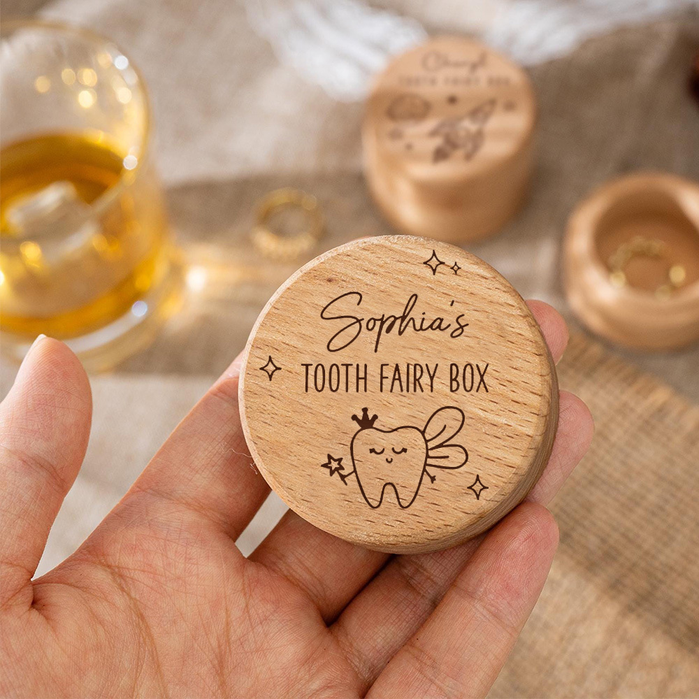 TEMU 1pc Personalized Wooden Memory Box - Custom Name Tooth Fairy Keepsake Ideal Gift For, Teeth Keepsake Box Wooden Tooth Box, Teeth Box, Boys' And