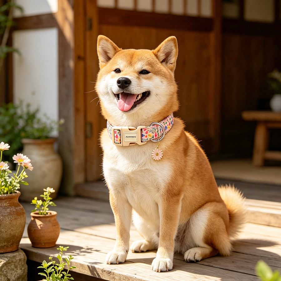 Fresh Floral Print Dog Collar for Spring Strolls