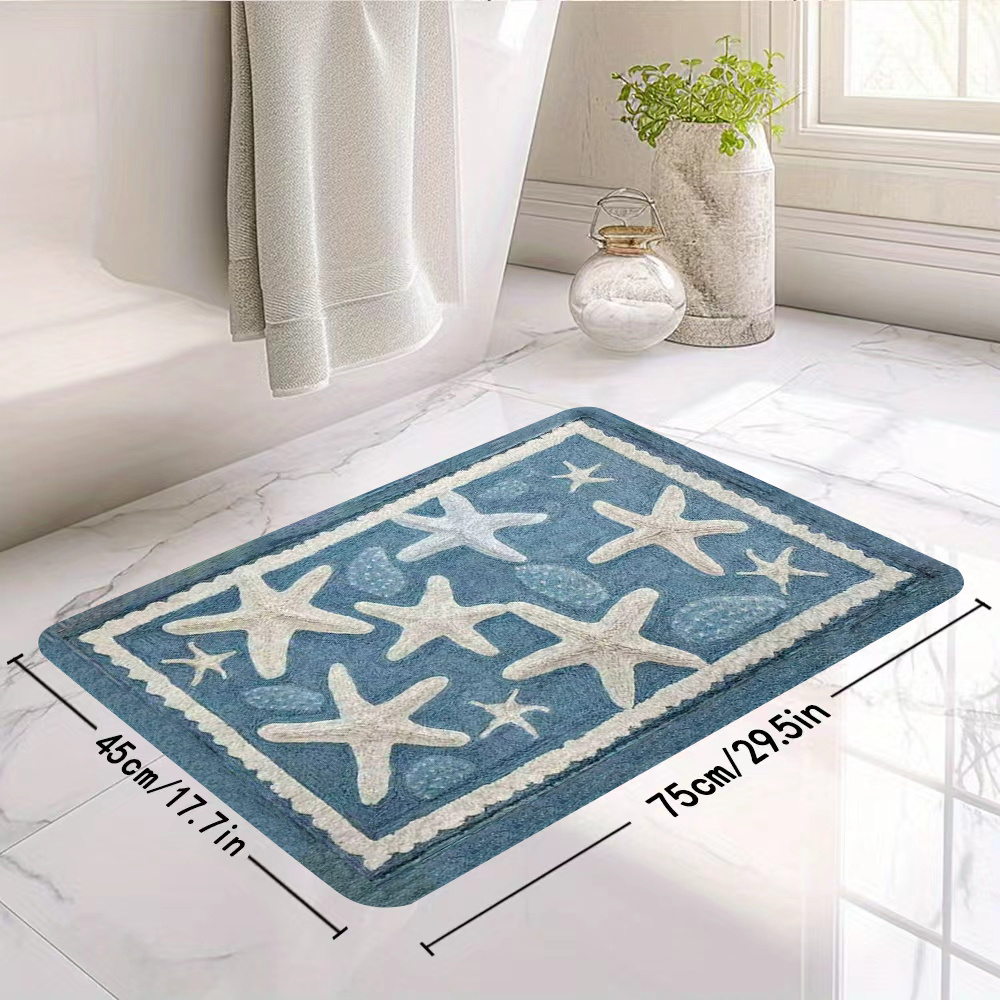 TEMU 2d Flat, Bath Mat, 1pc, 2d Flat Design, Simple Ocean-themed Style With Starfish And Seashell Patterns. Made Of Flannel Material, And Comfortable