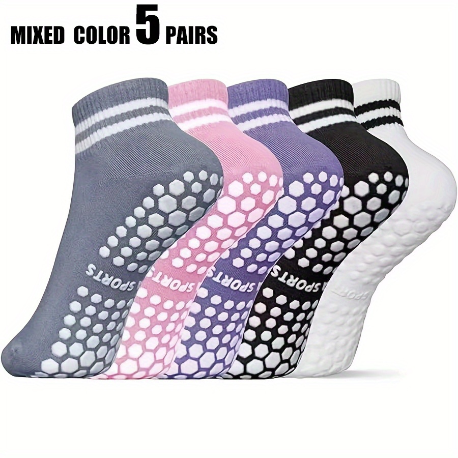 E-shop 1/3/5 Paar Damen Doppelstreifen Muster Feuchtigkeitsableitende Atmungsaktive Casual Silikonboden Kurze Yoga Socken