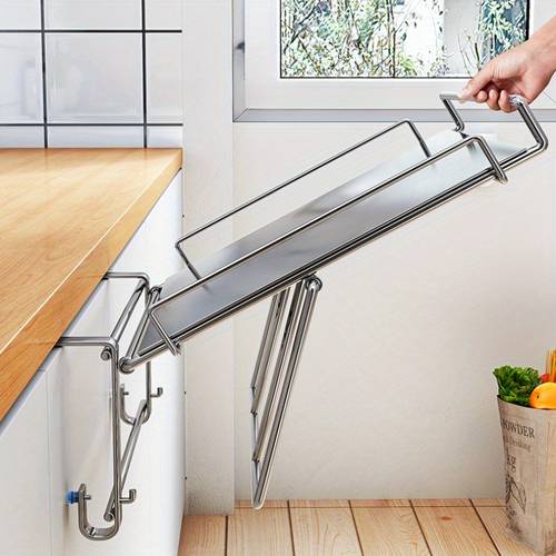 stainless steel foldable countertop saving design for bathroom use no drill hanging cabinet door extension with storage partition auxiliary table