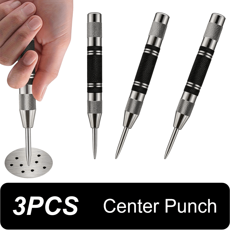 TEMU 3pcs Black Automatic Center Punches - 5.0-inch Heavy-duty , Adjustable Tension, Rust-resistant Polished Head, Suitable For Metal, Wood, Glass -
