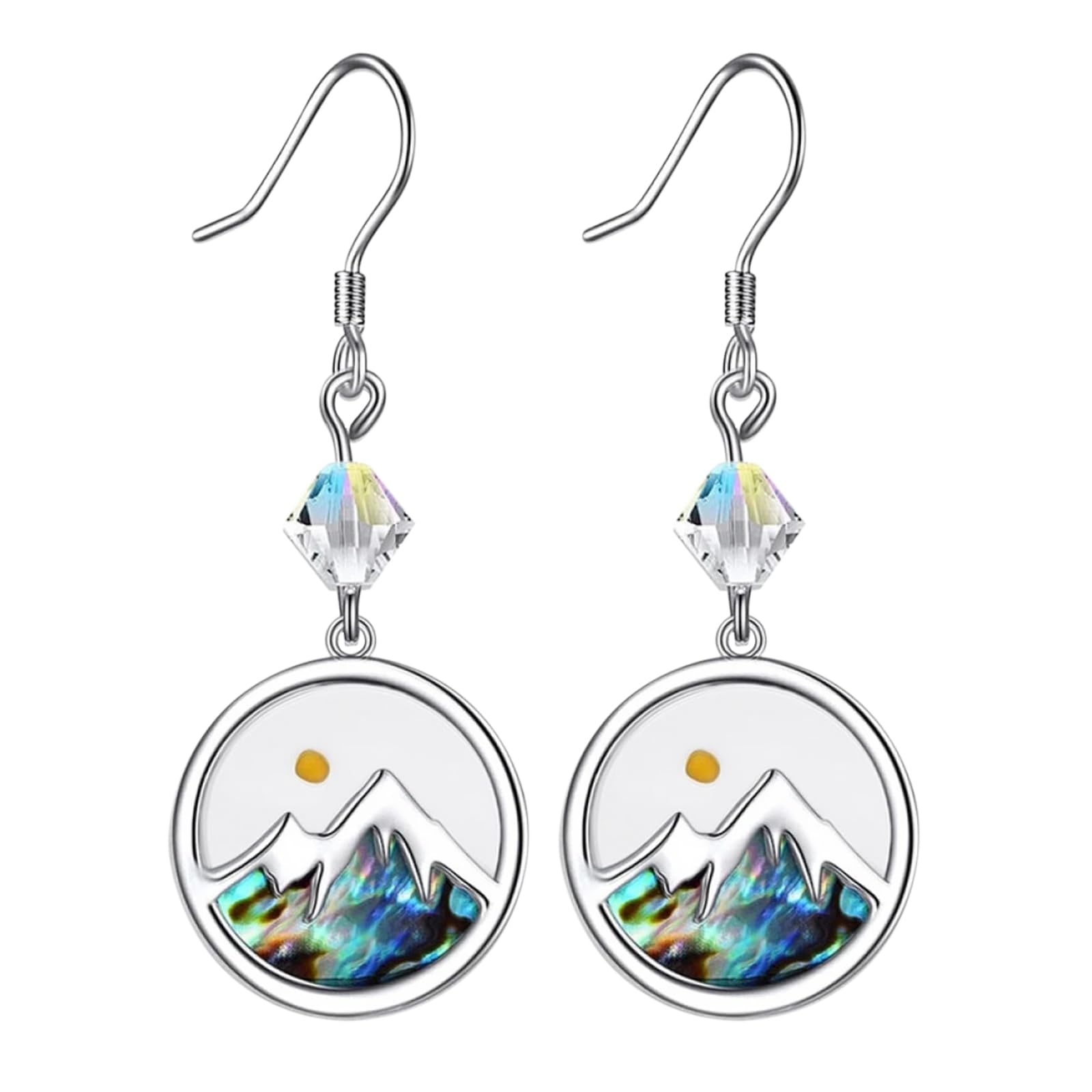 Image of Jewelrywe Dangle Earrings: Women Christian Faith Inspirational Pattern Colorful Abalone Shell Stainless Steel Round Drop Earrings Blue